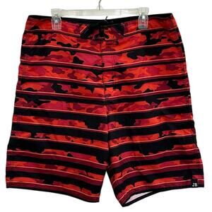 Joe Boxer Red/Orange Camo Stripes Quick Dry Board Shorts Swim Trunks 36 " W EUC,